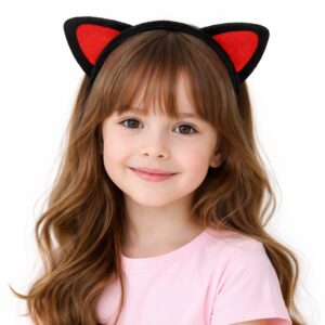 Peluş Kedi Kulak Taç Kırmızı Siyah – Çocuk Parti &amp; Kostüm Tacı (5286)