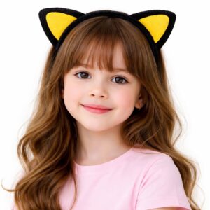 Peluş Kedi Kulak Taç Sarı Siyah – Çocuk Parti &amp; Kostüm Tacı (5286)