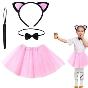 Pembe Renk Etekli Kedi Kostüm Seti (Tütü, Taç, Papyon, Kuyruk) (5286)