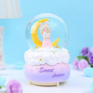 Pilli Işıklı Müzikli Kar Küresi–Hilal Ay Önünde Prenses Figürlü Eğlenceli Masaüstü Biblo, LED Aydınlatmalı Dekoratif Hediyelik Kar Küresi (5286)