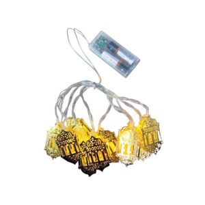 RAMAZAN KANDİLİ MODEL=10PCS   GOLD METAL   PİLLİ  DEKORATİF LED IŞIK - LAMBA  2MT KABLO (5286)