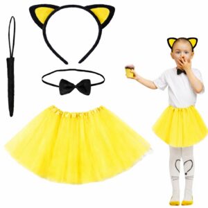 Sarı Renk Etekli Kedi Kostüm Seti (Tütü, Taç, Papyon, Kuyruk) (5286)