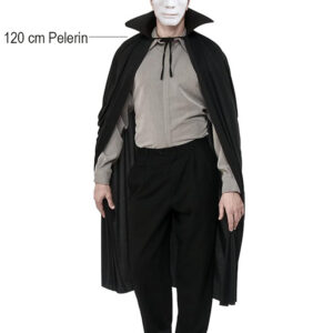 Siyah Renk Yakalı 120 cm Pelerin ve Beyaz Anonim Maske (5286)