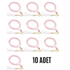 Namaz Tesbihi Vavlı 99'lu Cam İncili Esma'ul Hüsna Dua Kartı İle Pembe Renk Hediyelik 10 Adet