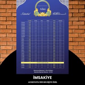 Ramazan İmsakiyesi - 300 Gr - A3 Boyut Kişiye Özel İsimli & Logolu 1 Adet Mor