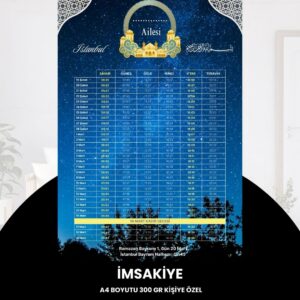 Ramazan İmsakiyesi - 300 Gr - A4 Boyut Kişiye Özel İsimli & Logolu 10 Adet Gökyüzü