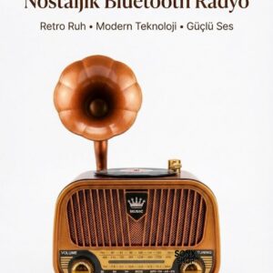 Gramofon Tasarımlı Nostaljik Bluetooth Radyo Hoparlör Müzik Çalar