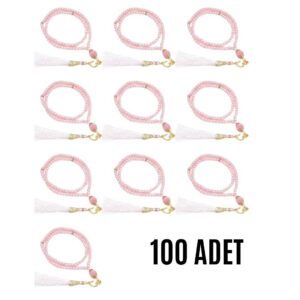 Namaz Tesbihi Vavlı 99'lu Cam İncili İsmi Azam Dua Kartı İle Pembe Renk Hediyelik 100 Adet