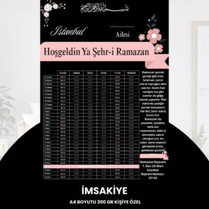 Ramazan İmsakiyesi - 300 Gr - A4 Boyut Kişiye Özel İsimli & Logolu 10 Adet Pembe