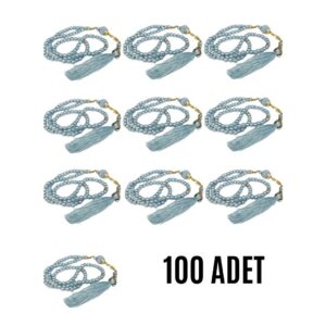 Namaz Tesbihi Vavlı 99'lu Cam İncili Amenerrasulü Dua Kartı İle Mavi Renk Hediyelik 100 Adet
