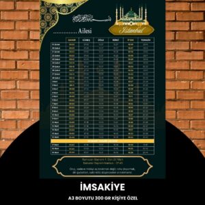 Ramazan İmsakiyesi - 300 Gr - A3 Boyut Kişiye Özel İsimli & Logolu 1 Adet Koyu Yeşil