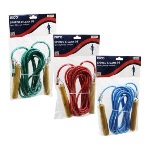 AHŞAP SAPLI PVC ATLAMA İPİ RENKLİ 5MT (5286)