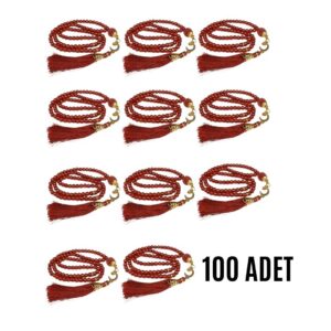 Namaz Tesbihi Vavlı 99'lu Cam İncili Ayet-el Kürsi Dua Kartı İle Bordo Renk Hediyelik 100 Adet