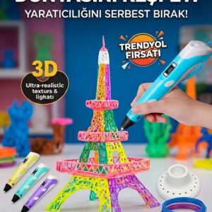 3D Kalem Seti (MAVİ) Dijital Göstergeli + 3 Renk Filament Hediyeli Eğitici Yazıcı ABS/PLA Uyumlu