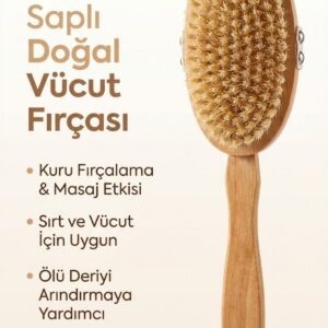 Saplı Doğal Vücut Fırçası – Sırt İçin Uzun Saplı, Kuru Fırçalama ve Masaj Etkili