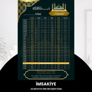 Ramazan İmsakiyesi - 300 Gr - A4 Boyut Kişiye Özel İsimli & Logolu 1 Adet Koyu Yeşil