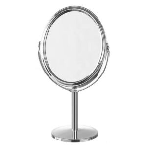 Oval Masaüstü Ayaklı 360° Dönebilen çift taraflı büyüteçli krom ayna 18X10cm