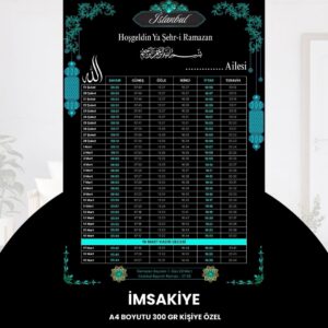 Ramazan İmsakiyesi - 300 Gr - A4 Boyut Kişiye Özel İsimli & Logolu 10 Adet Siyah-mavi