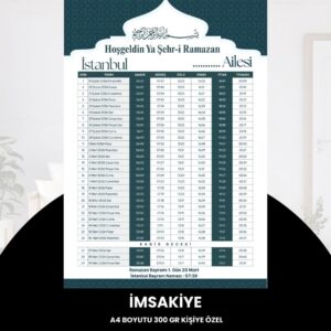 Ramazan İmsakiyesi - 300 Gr - A4 Boyut Kişiye Özel İsimli & Logolu 10 Adet Yeşil