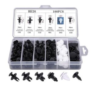 Plastik Bağlantı Elemanları Seti 100 Parça – Oto Kaplama Klipsi, Tampon ve Trim Sabitleme Perçinleri, Çok Amaçlı Klips Seti