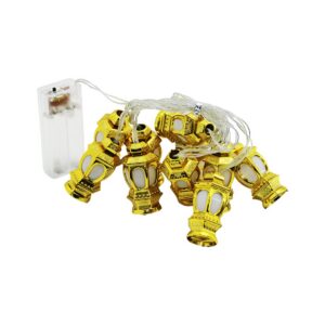 KUBBE=10PCS GOLD METAL PİLLİ DEKORATİF RAMAZAN LED IŞIK - LAMBA 2MT KABLO (5286)