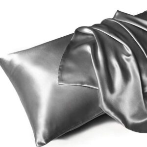 2’li  İpek Dokulu Saten Yastık Kılıfı 50x70 – Koyu Gri – Mikrosaten, Saç ve Cilt Dostu