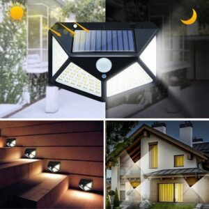 100 Ledli 3 Farklı Aydınlatma Ayarlı Solar Güneş Enerjili Hareket Sensörlü Bahçe Duvar Lambası (5286)