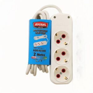Amiral 3' Lü Topraklı 2 Metre Kablolu Grup Priz