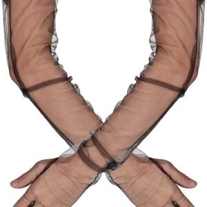 Uzun Boy Likralı Siyah Renk Yetişkin Mega Tül Eldiven 53 Cm