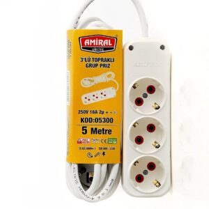 Amiral 3' Lü Topraklı 5 Metre Kablolu Grup Priz