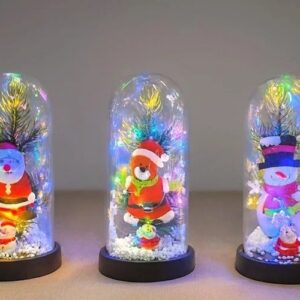 Yılbaşı Temalı Işıklı Dekoratif Cam Fanus