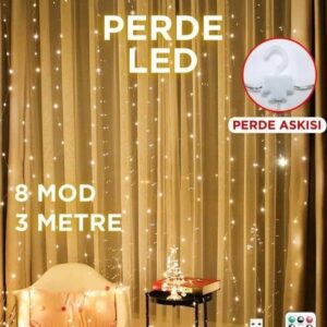 Lw-7 300 Ledli 10 Sarkıt Perde Led Işık, 8 Modlu Uzaktan Kumandalı, 3x3 Metre Peri Telli Led