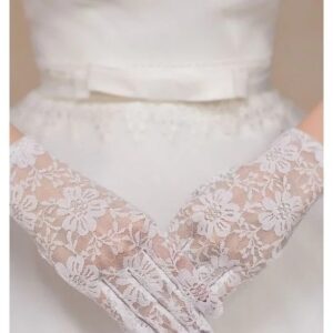 Beyaz Renk Kısa Dantelli Eldiven