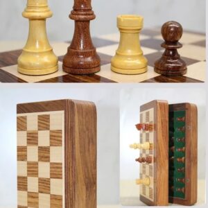 Özel Vernikli Mıknatıs Taşlı Ahşap Katlanabilir Kutulu Satranç Oyunu 17.5 Cm G221