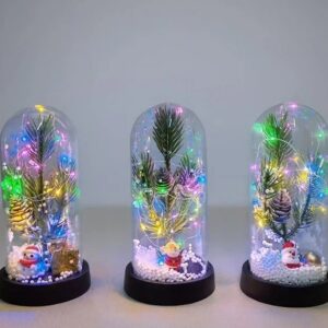 Yılbaşı Temalı Işıklı Dekoratif Cam Fanus