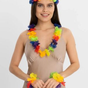 Rengarenk Hawaii Kolye Taç Bileklik Seti 4 Parça