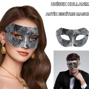 Gümüş Eskitme Yüz Maskesi - Antik Tarz Balo Maskesi (5286)